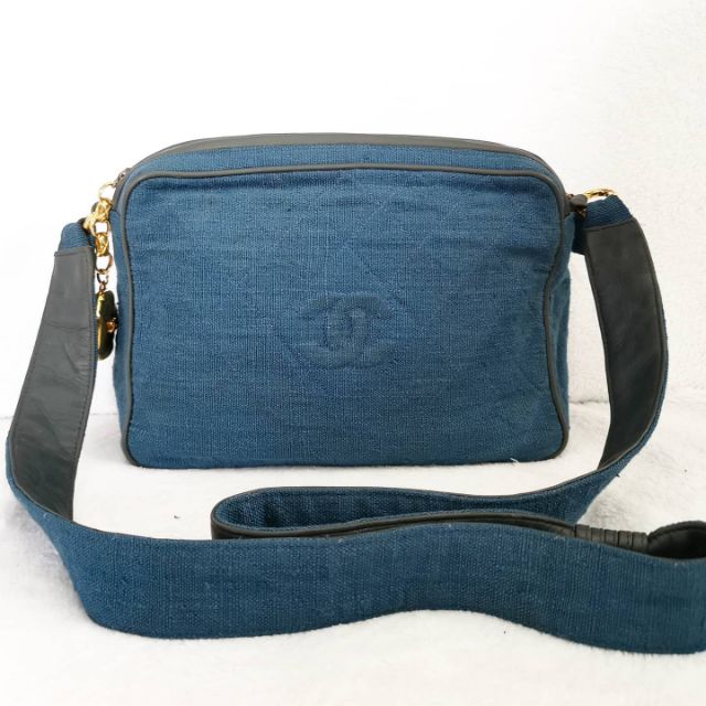 Sold​ out​♥️​CHANEL Quilted Camera Matelasse Cotton Linen Shoulder Bag Purse 80s​ Vintage Bag​