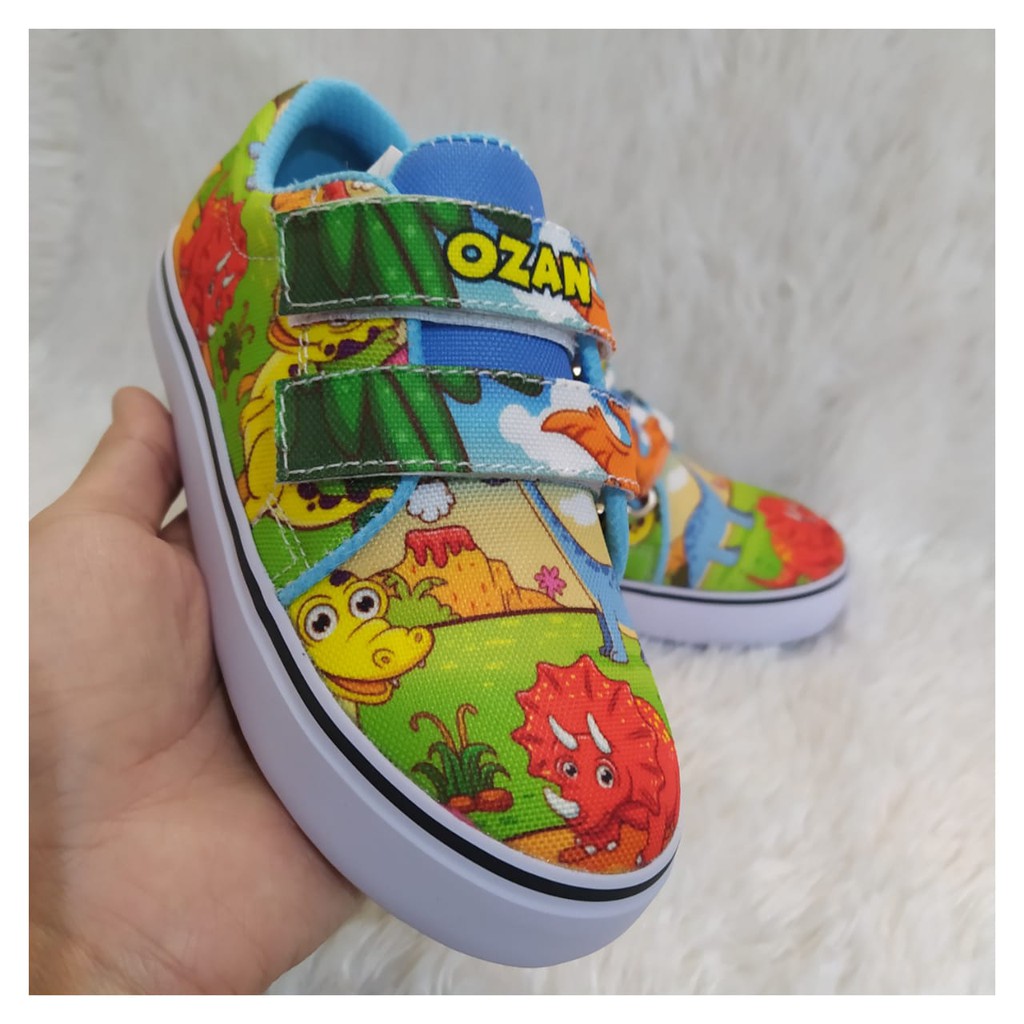 (LATEST) DINO CHARACTER CHILDRENS SHOES, SHORT, CUSTOM ADHESIVE, FREE NAME PRINTING