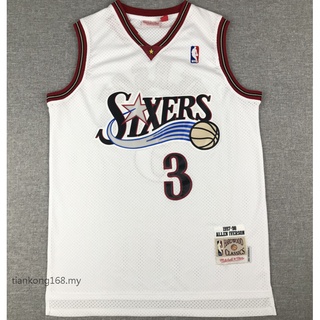 ใหม่ Philadelphia 76ers NBA ฤดูกาล 1997-98 สําหรับผู้ชาย #เสื้อกีฬาบาสเก็ตบอล ปักลาย Allen lverson สีขาว สไตล์วินเทจ 3 ชิ้น