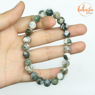 Aomthong กำไลหิน มอสอาเกต Moss Agate ขนาด 8 มม. หินมงคล หินแห่งความมั่งคั่ง ช่วยดึงดูดความอุดมสมบูรณ์ หินสี กำไลหินนำโชค