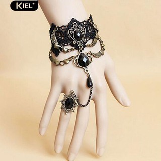 ‴ชุดสตรี Vintage Punk Gothic Lace Hand Chain สร้อยข้อมือสร้อยข้อมือ