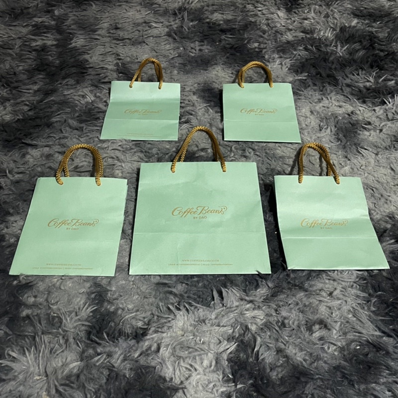 COFFEE BEANS BY DAO ถุงกระดาษคอฟฟี่บีน ของแท้ สีฟ้า ถุงของขวัญ จำนวน 5 อัน