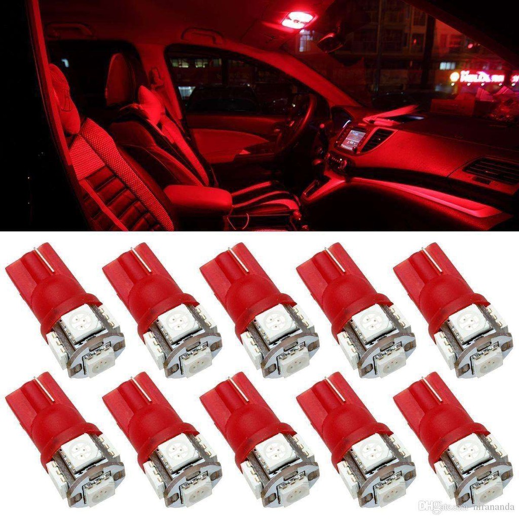 10 ชิ้น RED T10 หลอดไฟ LED รถยนต์ T10 W5w 5 SMD 5050