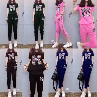 Setเสื้อคอกลม+กางเกงขายาวใส่ออกกำลังกายเกร๋ๆ💃🏼