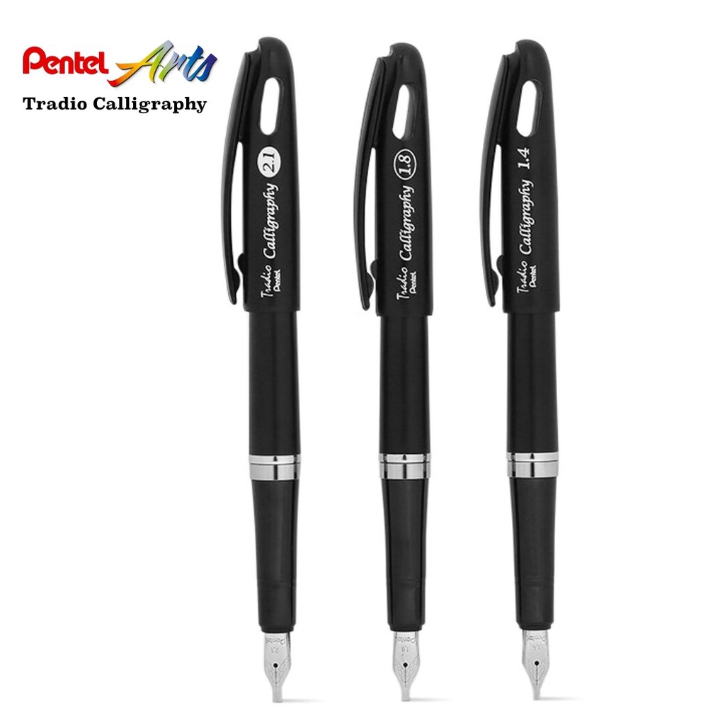 Pentel ปากกาหมึกซึม เพนเทล Tradio Calligraphy หัวตัด (1.4, 1.8, 2.1mm) - หมึกสีดำ