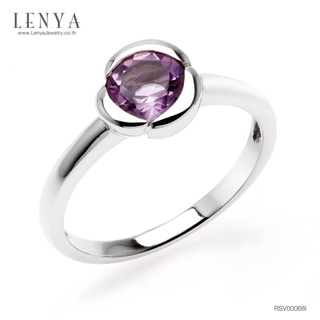 Lenya Jewelry แหวนเงินแท้ ดีไซน์กลีบดอกไม้ ประดับพลอยอเมทิสต์