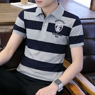 ▤⊕▣Cotton Polo short-sleeved men s T-shirt half-sleeved clothes v Youth self-cultivation bottoming lapel trend summer