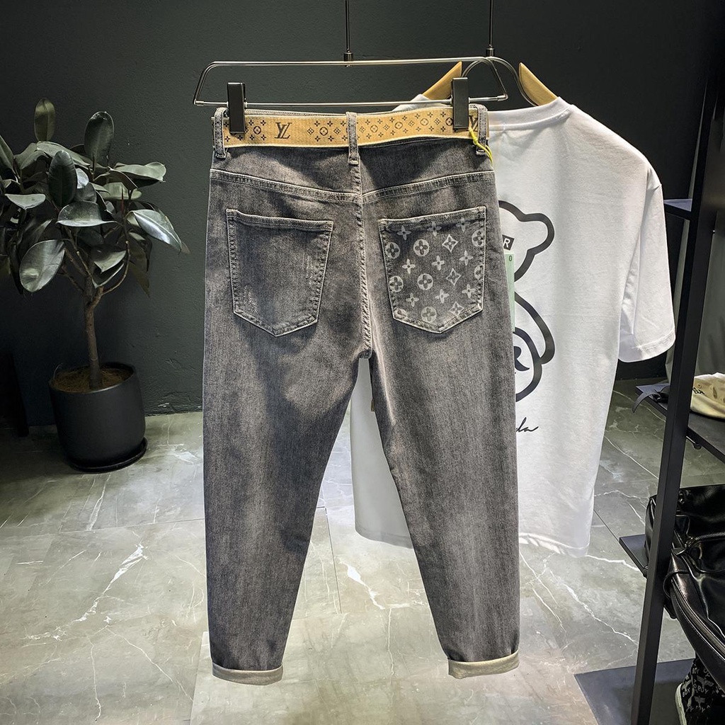 Luxury fashion brand LOUIS VUITTON LV 2021 summer belt jeans men's fashion brand high-end fashion trouser leg printed e #4