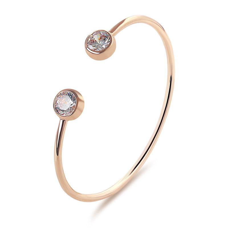 ไมโคร Inlay คริสตัลเปิดกำไล Rose Gold Plated เสน่ห์สำหรับผู้หญิงสร้อยข้อมือ