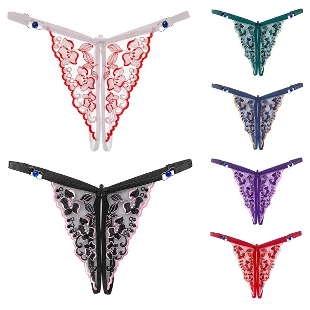 SexyC2 กางเกงในเซ็กซี่ จีสตริงเปิดเป้า ผ้าซีทรูปักลายดอก มี7สี