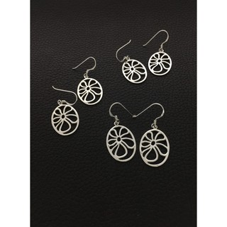 #ต่างหูเงินล้วน 925  รูปดอกไม้ทรงไข่ ต่างหู ตุ้มหู เงินแท้ Export Silver hook Earring flower 16x22 mm.