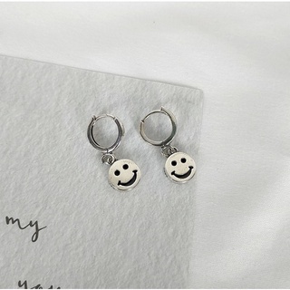 156-goodgift_station - Hoop smiling face S925 sterling silver  ต่างหูเงินแท้ s925 ต่างหูห่วงกลมแบบเจาะ ห้อยหน้ายิ้ม