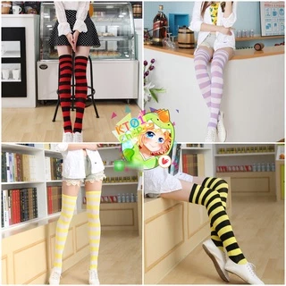 [14สี+6สีรุ่นXL] | ถุงเท้าเหนือเข่า ลายใหญ่ ลายทาง | ถุงเท้าเด็กโต แฟนซี ปาร์ตี้ ฮาโลวีน เทศกาล