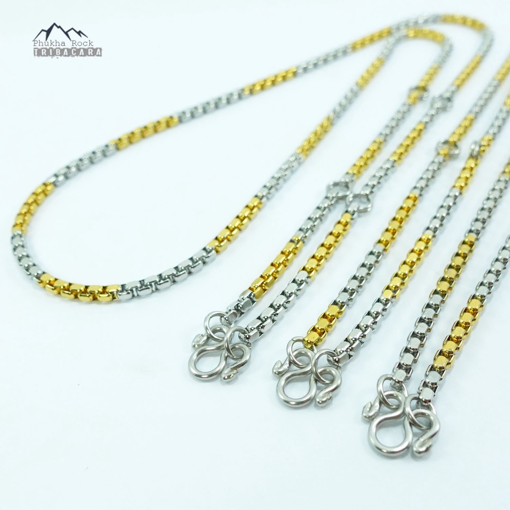 U50 สองกษัตริย์ ลายผ่าหวาย ขัดเหลี่ยม สร้อยคอ แขวนพระ สร้อยสแตนเลส สร้อยพระ stainless necklace