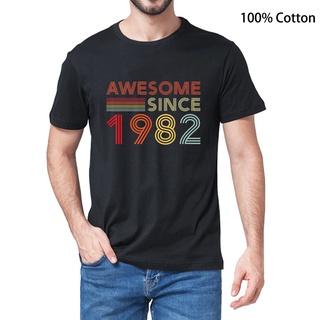 ใหม่ เสื้อยืดผ้าฝ้าย พิมพ์ลาย Awesome Since 1982 40th ของขวัญวันเกิด แฟชั่นสําหรับผู้ชาย 40 ปี 2022S-5XL