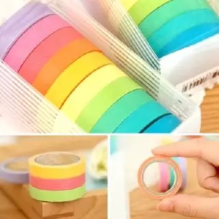 10 ม้วน สีรุ้ง ฉีกได้ วาชิ เทปกระดาษ อัลบั้มรูป ไดอารี่ ตกแต่ง DIY เทปสติกเกอร์