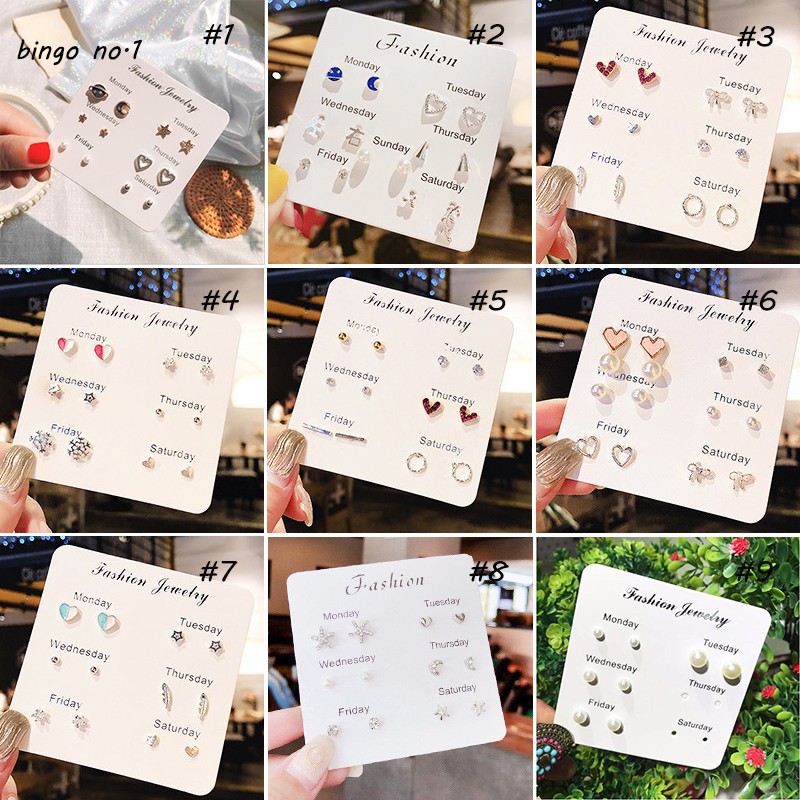 Bingo One Week ต่างหูแบบหนีบ สําหรับผู้หญิง 7 คู่