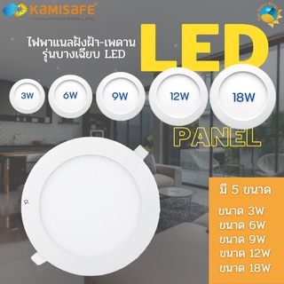 โคมไฟดาวน์ไลท์ LED Downlight Panel ฝังฝ้า ติดฝ้าเพดาน 3W 6W 9W 12W 18W ดาวไลท์ แบบบาง กลม แสงขาวDaylight 6500K