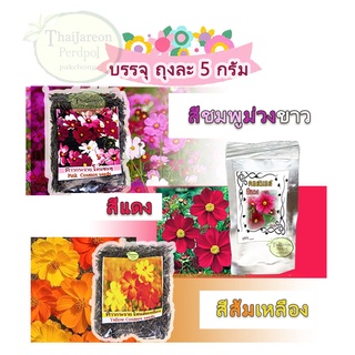 เมล็ดพันธุ์ดอกคอสมอส ดาวกระจาย มีสีให้เลือก( สีชมพูม่วงขาว , สีแดง , สีส้มเหลือง , สีขาว , สีครีม ) บรรจุซองละ 5 กรัม