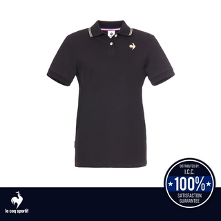 le coq sportif เสื้อโปโลผู้หญิง สีดำ ผ้าคอตตอน (โปโล, Polo, เสื้อออกกำลังกาย, เทรนนิ่ง, lecoq, เลอค็อก)