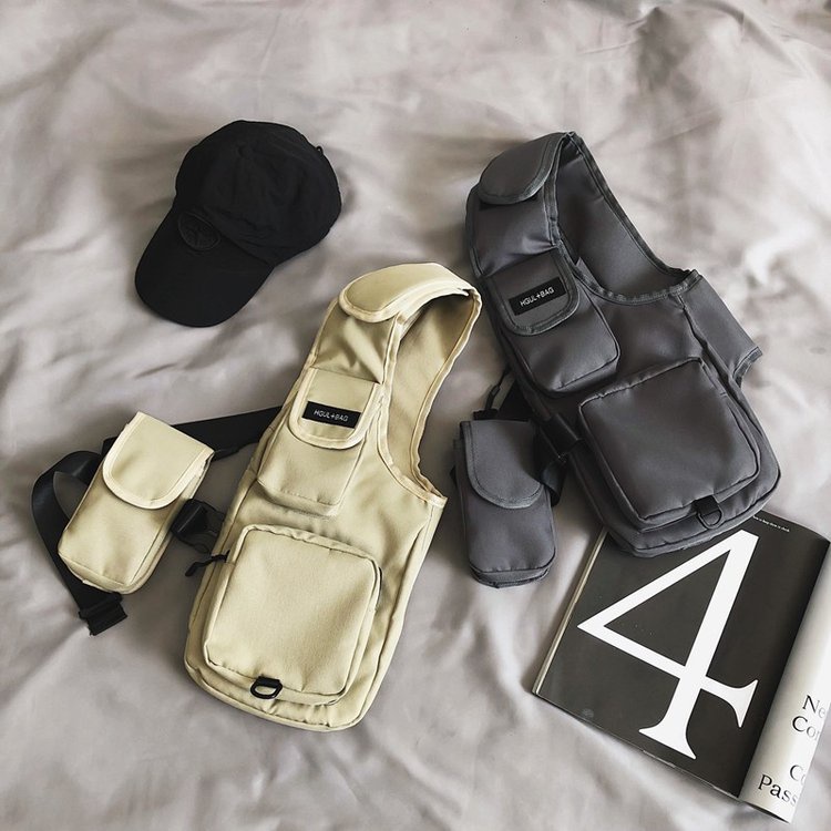 กระเป๋าคาดหน้าอกสไตล์ฮิปฮอป Men Rig Bag กันน้ำ กระเป๋าสะพายข้าง Hip Hop Street Wear Sling Chest Bag