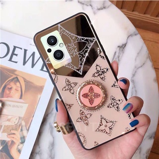 Ready Stock 2022 เคส OPPO Reno 8 Z 5G Reno8 Pro 5G New Fashion Clover Diamond Ring Bracket Bling Gold Cover เคสโทรศัพท์ Oppo Reno8Z Reno8Pro Acrylic Hard Case