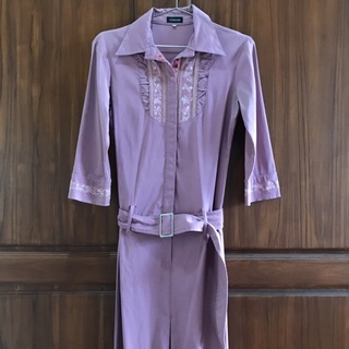 ᴅʀᴇss ชุดเดรสกระโปรงยาวสีม่วง มีเข็มขัด