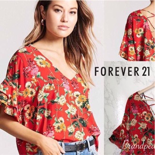 ของใหม่!! Forever 21 XXI เสื้อลายดอกผ้าพริ้ว ด้านหลังแต่งไขว้ ไซ์ S สวยค่ะ ทรงหลวม