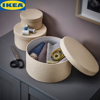 IKEA KVARNVIK ควอร์นวีค ชุดกล่องใส่ของ 3 ใบ, เบจ เหมาะสำหรับเก็บสิ่งของเล็กๆ เช่น เครื่องประดับ ผ้าพันคอ