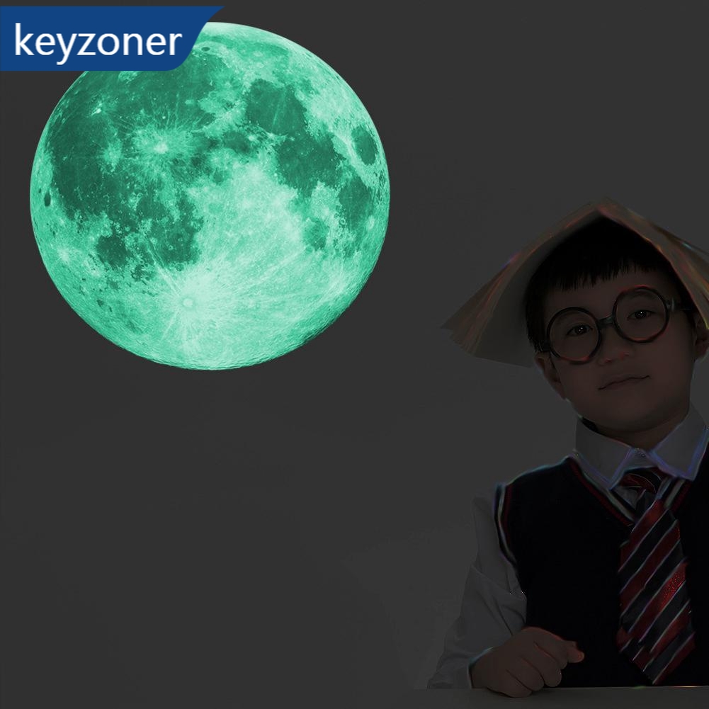 KE 12 เซนติเมตรส่องสว่างดวงจันทร์ 3D ผนังสติ๊กเกอร์แสงจันทร์เรืองแสงในห้องมืดตกแต่งหน้าต่าง