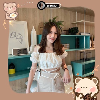 cc🐻เสื้อครอปพันเอว แขนตุ๊กตา ใส่ปาดไหล่ได้