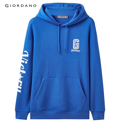 GIORDANO MEN Letter fleece-lined kanga pocket hoodie 91099784