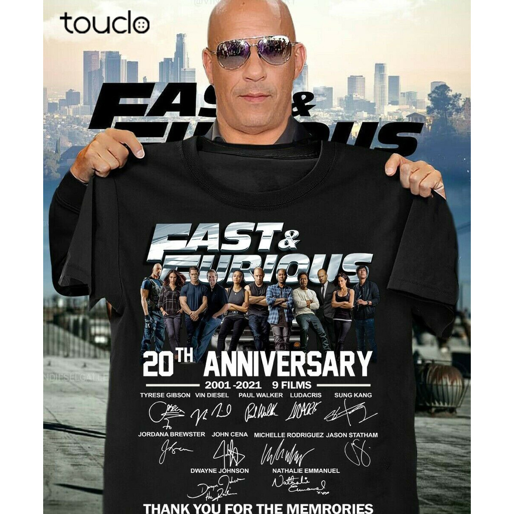 Fast.And.Furious 20th Anniversary 2021 9 เสื้อยืดลําลองแขนสั้นพิมพ์ลาย Thank You สําหรับผู้ชาย
