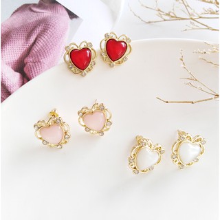 ต่างหูเจาะ/หนีบ หัวใจล้อมเพชร (พร้อมส่ง)