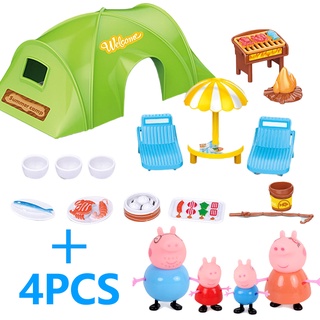 Piggy Peppa ครอบครัวปิคนิค DIY เต็นท์ของเล่นชุด Miniatura บ้านตุ๊กตาขนาดเล็กเฟอร์นิเจอร์ครอบครัวป่าปิคนิคชุดของเล่นเด็กของขวัญ