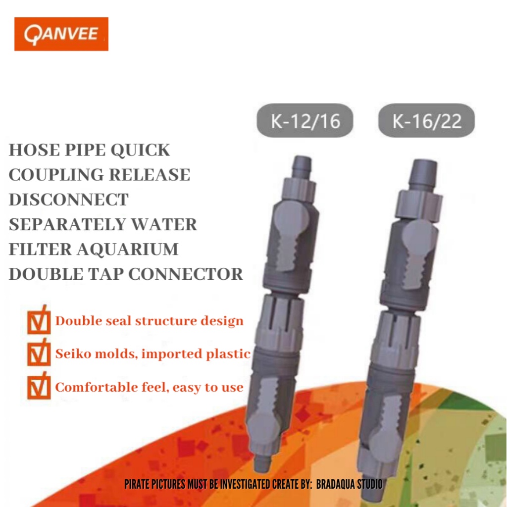 QANVEE ท่อท่อ Quick Couplated Release Disconnect แยกเครื่องกรองน้ํา Aquarium Double Tap Connector K-12/16/K-16/22