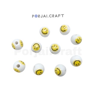 ลูกปัดหน้ายิ้ม เซรามิค Ceramic smiley face beads 10mm