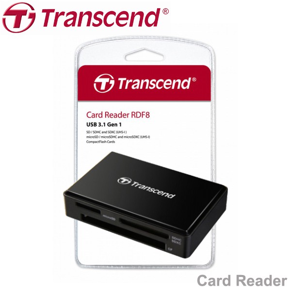 TRANSCEND CARD READER EXTERNAL USB 3.2 Gen 1 / 3.1 Gen 1 (Black) การ์ดรีดเดอร์ RDF8 Unmatched Versat