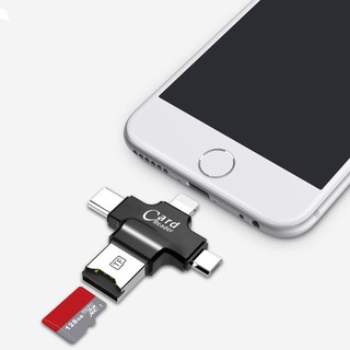 เครื่องอ่านการ์ด 4 In 1 Ios Micro Usb Type C Otg Micro Sd Tf สําหรับโทรศัพท์ Android I Phone