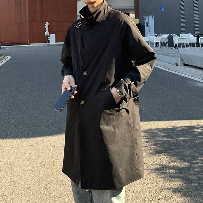 Korean Style Simple Trench Coat Mens Windproof Long Jacket Double Breasted Overcoat Men Autumn Warm Casual Loose Long Tr #4