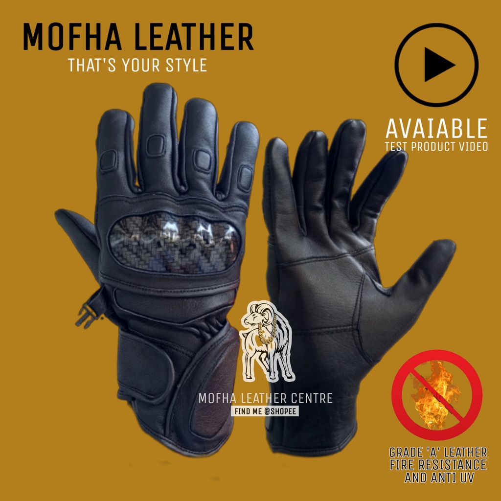 ถุงมือหนังรถจักรยานยนต์ FULL FINGER RACING MODEL RACE RACING พร้อม PROTECTOR GLOVE หนังแท้ GARUT วัสดุหนัง R50HBB