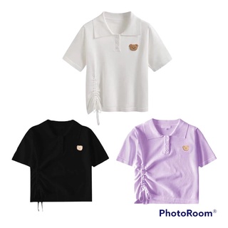 MYGIRLSHOP.TH เสื้อคอปกรูดข้างหมีปัก2678