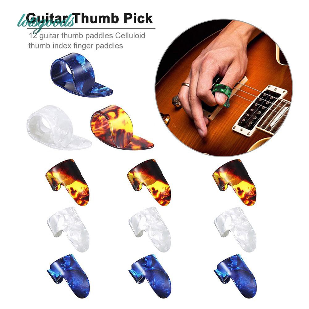 (Lo) 12x ปิ๊กกีต้าร์ Plectrums Sheath Thumb Finger สําหรับเบสไฟฟ้าอะคู ...