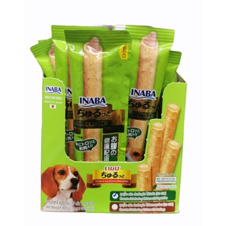 Inaba​ DS-72T (ขายยกกล่อง40ชิ้น)Churutto For​ dog​ 10g. สต๊กแท่งสอดไส้ครีมสุนัขเลีย รสไก่กับผัก