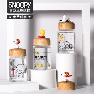 แก้วน้ําใส ลายตุ๊กตา Snoopy ทนความร้อน แบบพกพา สําหรับเด็ก