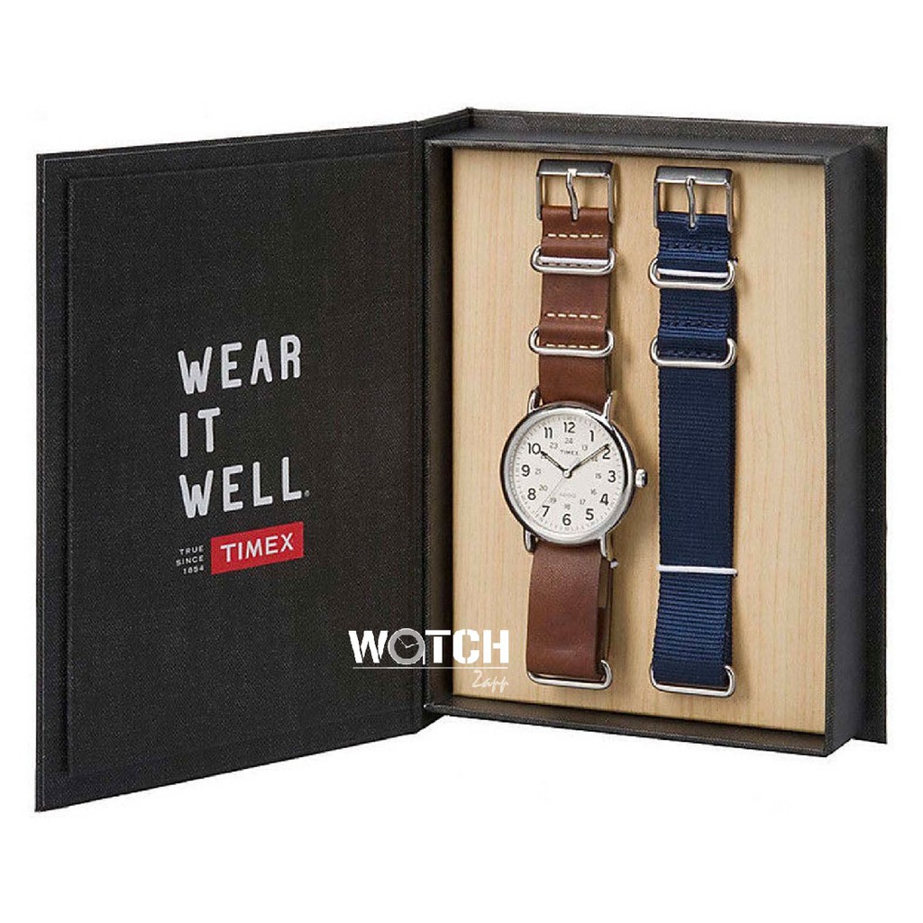 นาฬิกาข้อมือผู้ชายและผู้หญิง Timex TWG012500(สายผ้าน้ำเงิน) TWG013200 (แถมสายผ้าสีน้ำเงินเขียว) สายหนัง สีน้ำตาล
