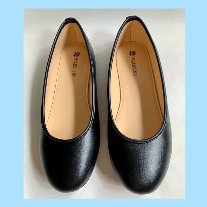 รองเท้าคัทชูผู้หญิง หัวมน ส้นแบน สีดำ หนัง PU นิ่ม ใส่ทำงาน ใส่เที่ยว ไซซ์ 33-48 พร้อมส่