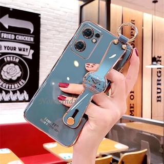 เคส Electroplating Phone Casing OPPO Reno7 Pro 7Z Reno6 Z 5G 2022 New Fashion TPU Soft Case Shockproof Cover with Wristband เคสโทรศัพท์