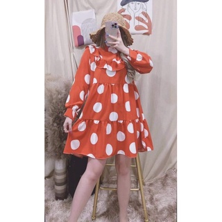 👗เดรสคอจีนลายจุดเก๋ๆ 🌼ใส่ทำงาน ใส่เที่ยว คลุมท้องสบาย น่ารักมากๆ พร้อมส่งจ้า 💜📌