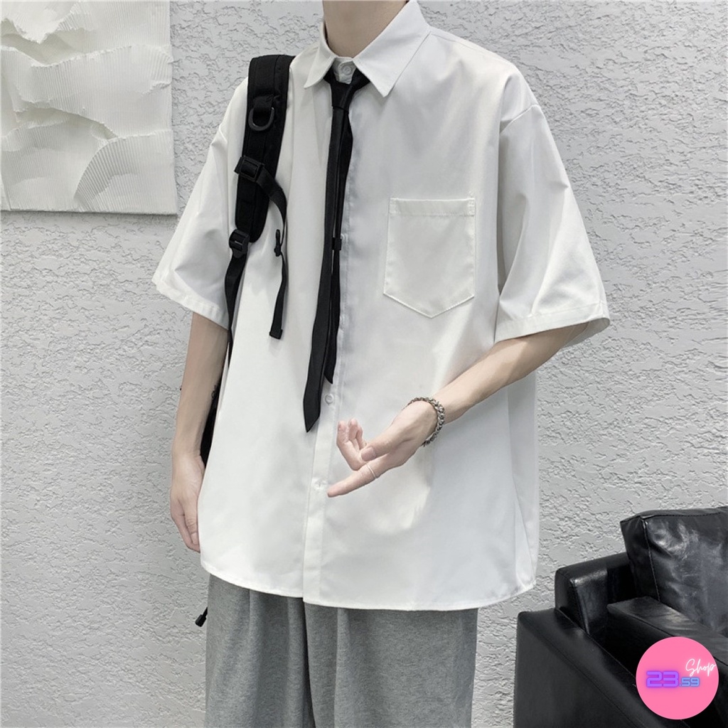 🚩Sale80%🚩เสื้อเชิ้ตแขนสั้นผู้ชาย คอปก แบบกระดุม  สีขาวพื้น (ไม่มีกระเป๋า) - รูปที่ 4